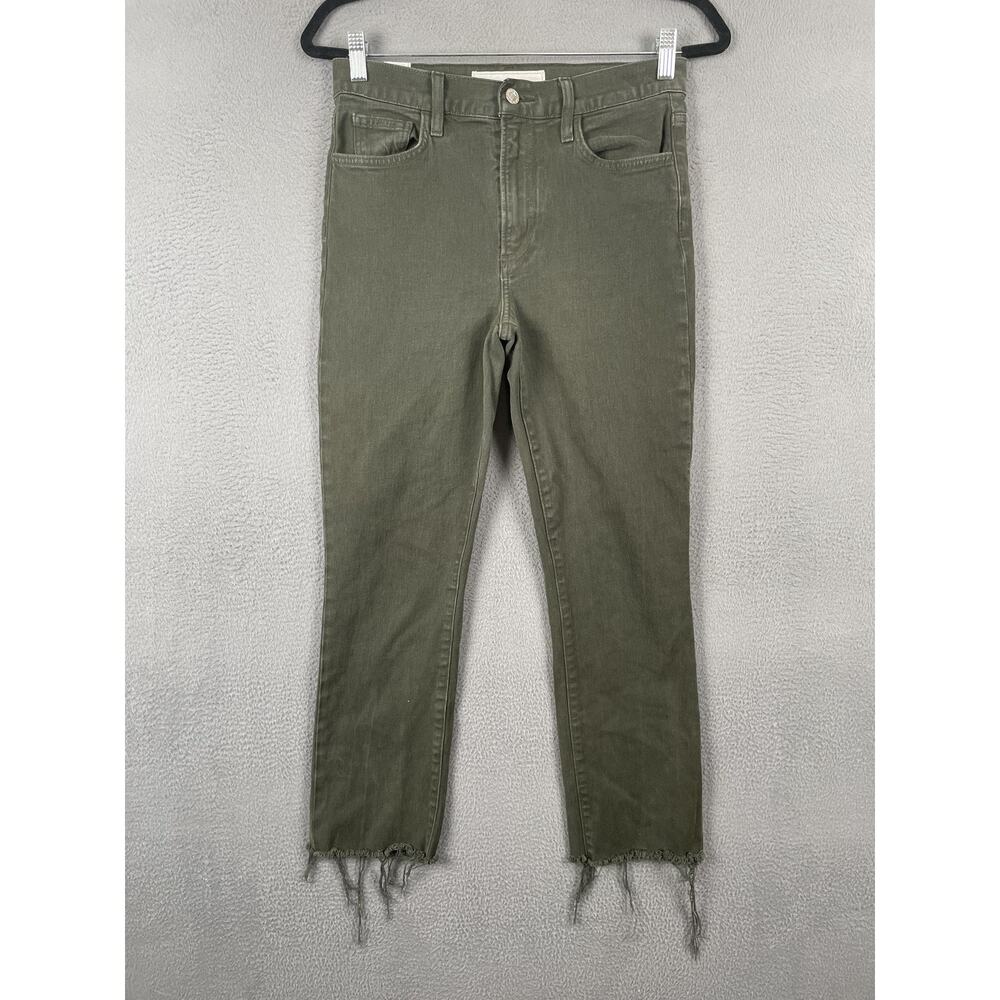 Frank & Eileen Cork Pants Womens 28 Green Ankle Denim Slim Zip Pockets Raw Hem